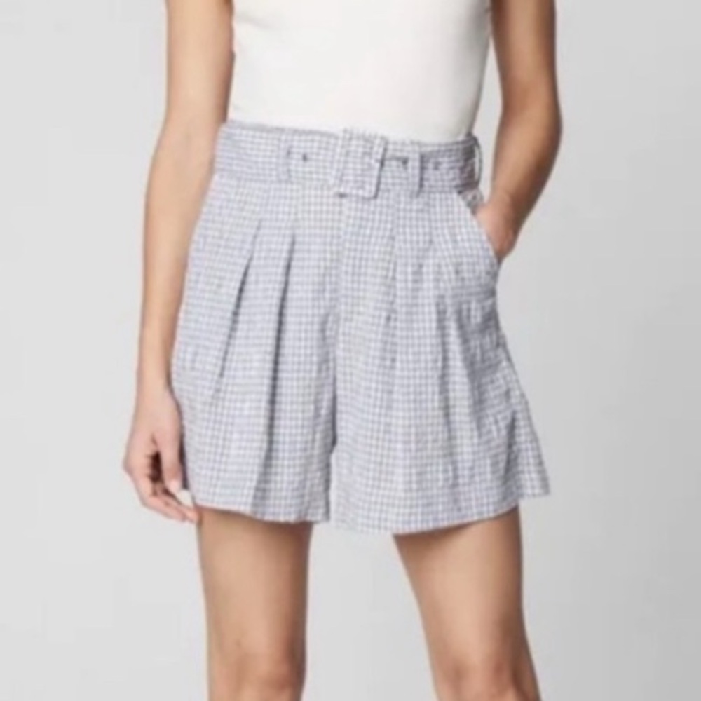 Blank NYC Gray Gingham Plaid Seersucker High-Rise Belted Shorts Various - Picture 4 of 8